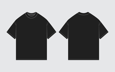 T-shirt Black Oversize Mockup Front and Back Vector