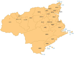 徳島県　地図　オレンジ　斑点　イラスト