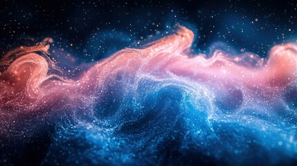 Fototapeta premium Ethereal nebulae-like swirls in shades of blue, pink, and orange with starry specks