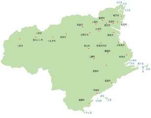 徳島県　地図　黄緑　斑点　イラスト