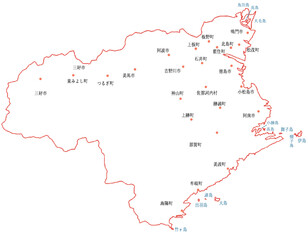 徳島県　地図　白　斑点　イラスト