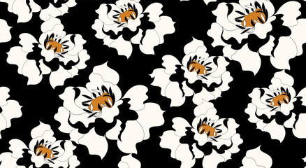Obraz premium Seamless abstract pattern. Flowers pattern design. Black and white pattern