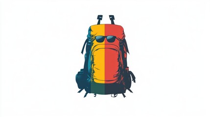 Fototapeta premium Colorful Backpack with Sunglasses Adventure and Travel Gear Illustration for Outdoor Enthusias