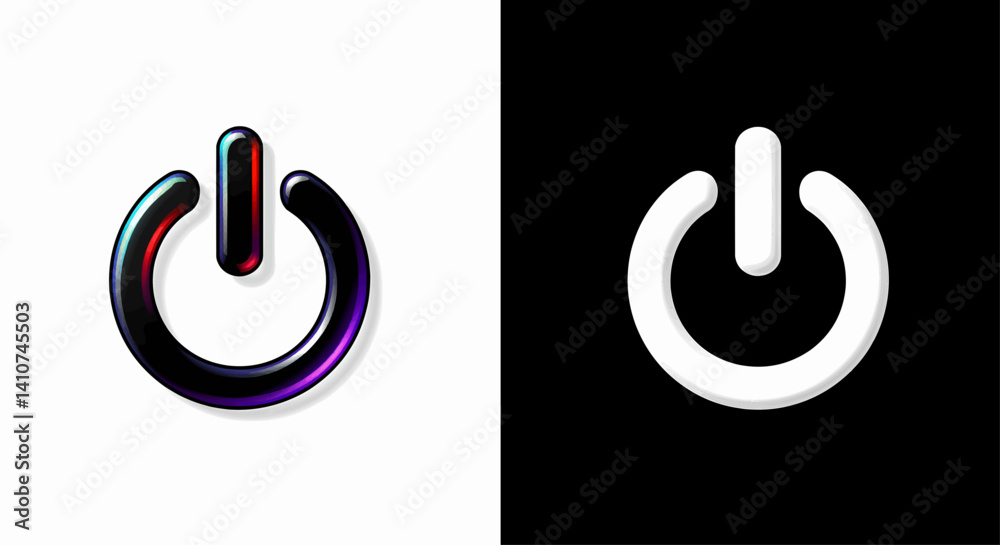 Fototapete A stylized power button symbol is depicted with bold, outlined in black letters filled with glossy, vibrant primary and secondary hues featuring a slight gradient effect. Vector Illustration
