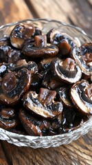 Fototapeta premium Marinated Mushrooms in Glass Bowl Food Photography