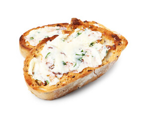 Tasty bread with garlic, herbs and butter isolated on white