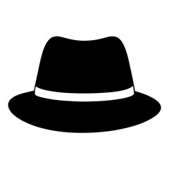 Stylized black fedora with white ribbon accent on a white background