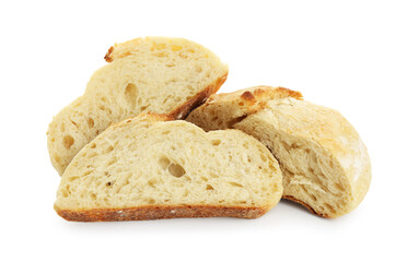 Pieces of fresh bread isolated on white