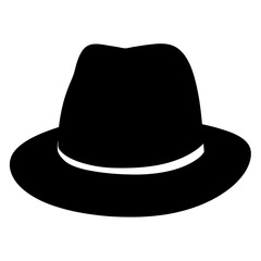 Classic Black Fedora Hat Silhouette with White Band on a White Background