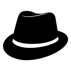 Elegant black fedora hat with white trim and classic design elements