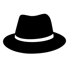 Stylized silhouette of a fedora hat with a light colored band