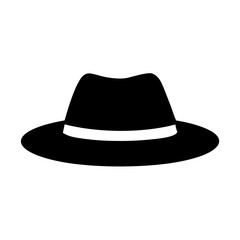 Stylish Black Fedora Hat with White Band Icon Silhouette Illustration
