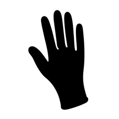 Silhouette of a gloved hand with spread fingers against white background