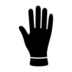 Open hand with fingers slightly spread, palm facing forward, wearing a glove