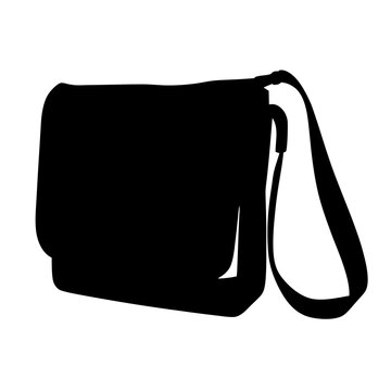 recommend clip art: Black silhouette of a messenger bag or shoulder bag against white backdrop