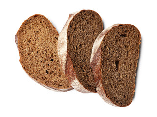 Pieces of fresh bread isolated on white, top view