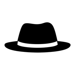 Black fedora hat with a white band isolated on white background