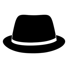 Classic black fedora hat with white band on white isolated background