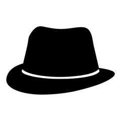 Classic black fedora hat with a white stripe on a white background