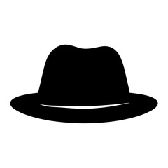 Classic black fedora hat silhouette against white background for design element