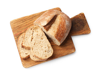 Pieces of fresh bread isolated on white, top view