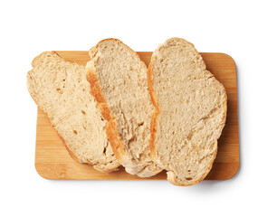 Pieces of fresh bread isolated on white, top view