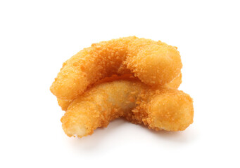 Three tasty tempura shrimps isolated on white