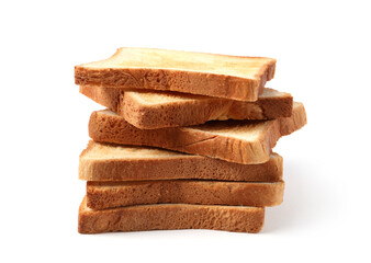 Slices of tasty toasted bread isolated on white