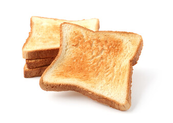 Slices of tasty toasted bread isolated on white