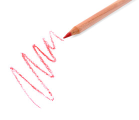 One beautiful lip pencil and strokes isolated on white, top view
