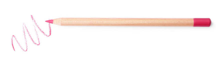 One beautiful lip pencil and strokes isolated on white, top view