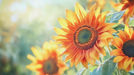 Fototapeta premium watercolor botanical Sunflower flowers texture template background.Elegant wedding invitation card background . Minimal hand painted Design for wedding or Valentine's Day