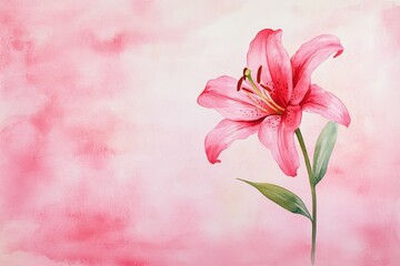 Obraz premium Delicate pink lily in watercolor.
