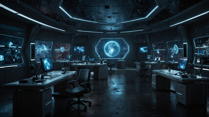 Futuristic empty and abandoned research lab in an unknown location