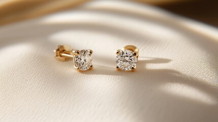 Elegant Gold Stud Earrings with Sparkling Diamonds on a Soft Background Perfect for Jewelry Ad