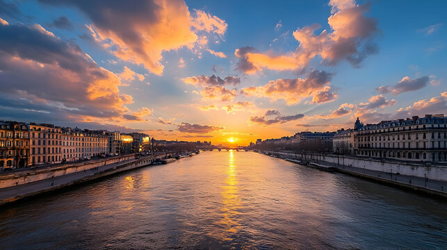 Sunset Over Parisian River