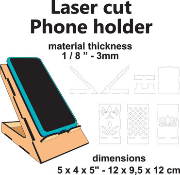 Laser cut template cell phone stand holder vector pattern office desk mdf wood diy crafts projects
