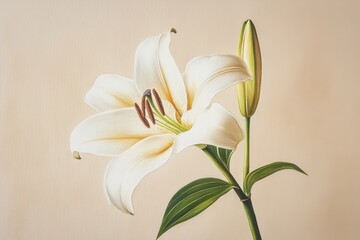 Fototapeta premium Close-up of a delicate white lily and bud.