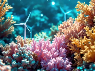 Fototapeta premium Oceanic Wind Energy and Coral Reef Harmony