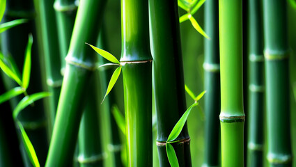 Obraz premium Close up of lush green bamboo stalks texture