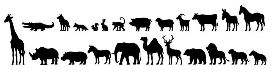 Wild and Domestic Animal Silhouettes Collection, Vector Set