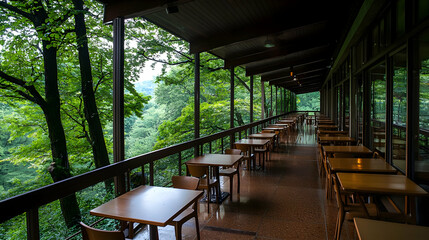 Fototapeta premium Outdoor Restaurant Patio With Forest View