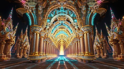 Obraz premium Luminous Golden Archway: A Digital Vision of Celestial Architecture