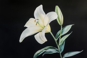 Fototapeta premium Close-up view of a pristine white Asiatic lily.
