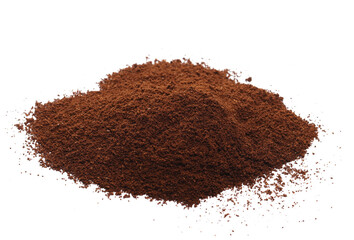 Pile ground espresso coffee isolated on white, side view	