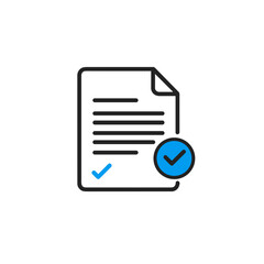 Simple signed document icon with blue checkmark on a white background