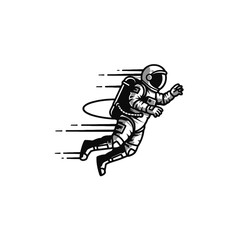 Obraz premium Astronaut in space, black and white vector illustration.
