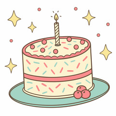 Cute Birthday Cake with Sprinkles Vector