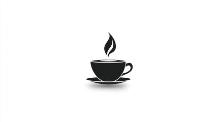 Obraz premium Hot Beverage Icon Minimalist Black and White Coffee Cup with Steam Ideal for Cafe Menus Rest