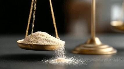 Sand falling from gold balance scale concept